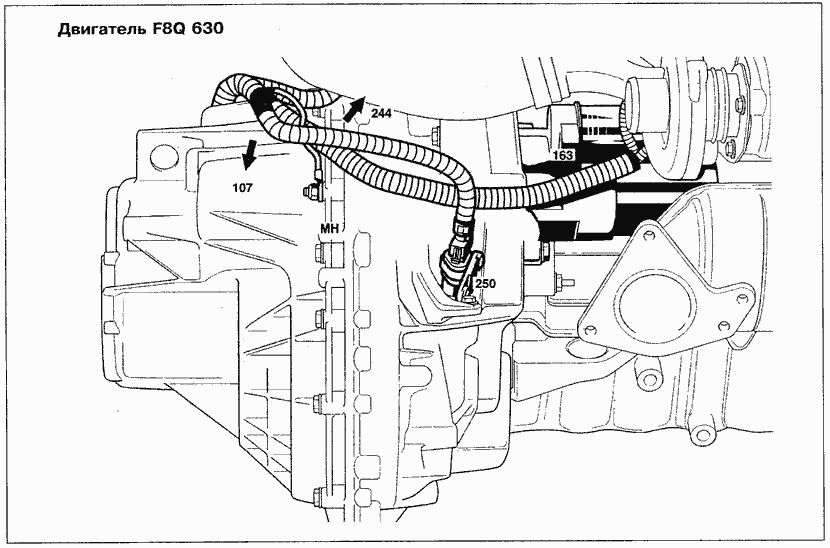 Эксплуатация, обслуживание и ремонт автомобилей Renault Kangoo (Рено Канго) (с двигателем 1.2i D4F и D7F, 1.4i K7J и E7J, 1.6i K4M и K7M, 1.5 DCI K9K, 1.9F8Q, 1.9 TDI F9Q). Схемы прокладки жгутов проводки по двигателю F8Q 630 