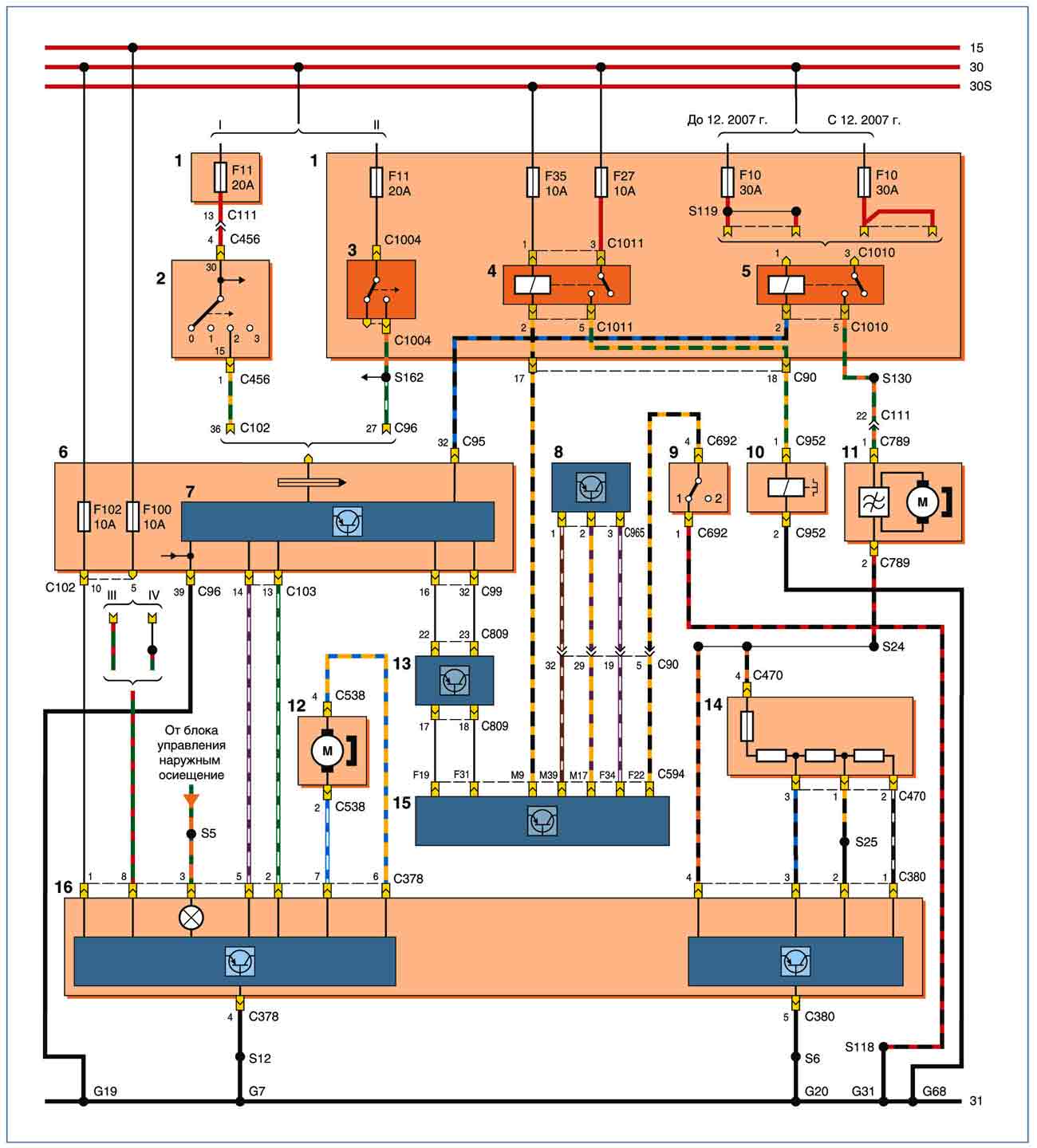 Ford Focus II. Схемы электрооборудования. Схемы включения отопления, вентиляции, кондиционирования. Аудиосистема и система управления автоматической трансмиссией