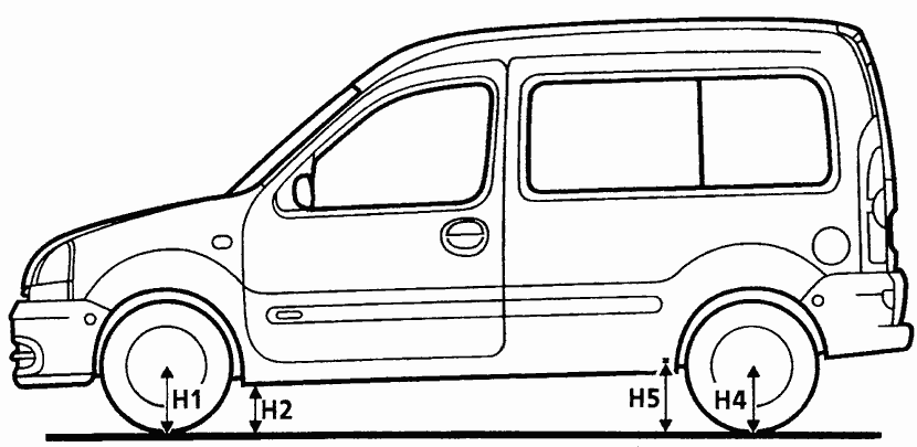 Автомобиль Renault Kangoo (Рено Кангу). Точки измерения по нижней части кузова