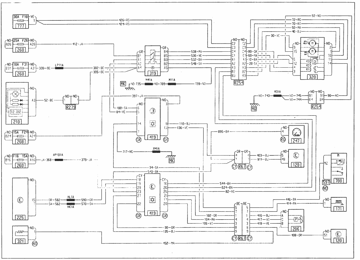 Эксплуатация, обслуживание и ремонт автомобилей Renault Kangoo (Рено Канго) (с двигателем 1.2i D4F и D7F, 1.4i K7J и E7J, 1.6i K4M и K7M, 1.5 DCI K9K, 1.9F8Q, 1.9 TDI F9Q). Принципиальные электрические схемы предварительного и последующего подогрева двигателя, кондиционер и система отопления (мод.2000г)